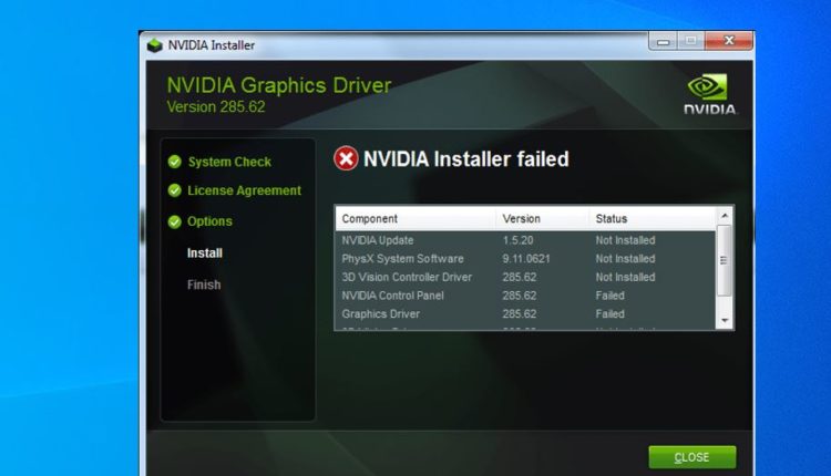 Решен: Неуспешен проблем со инсталерот на NVIDIA на Windows 10 верзија 21H2