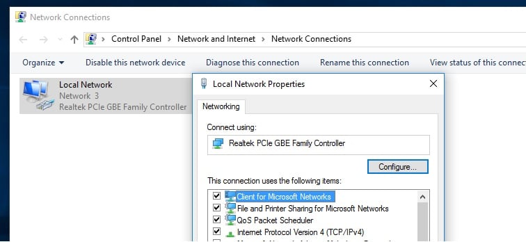 configurar propriedades do adaptador de rede