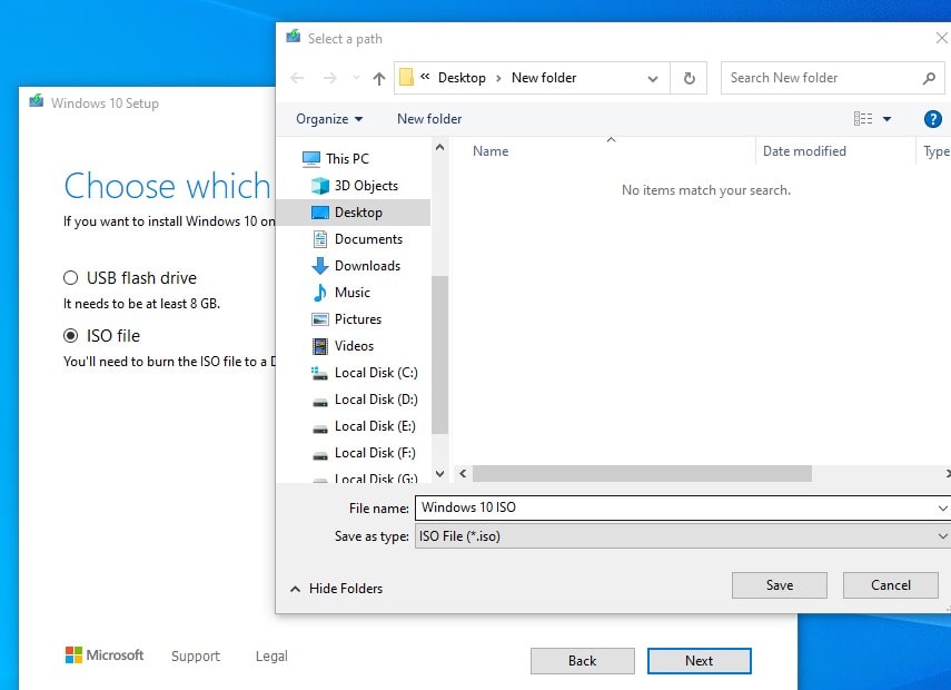 Windows10ISOイメージを保存する