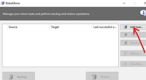 [タスクの追加]オプションをクリックします| Microsoft Robocopyにグラフィカルユーザーインターフェイス（GUI）を追加する