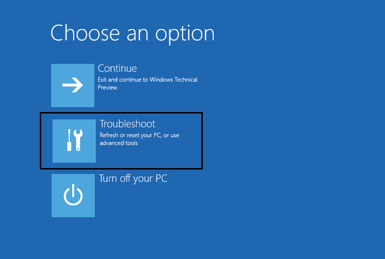 Выберите параметр в меню расширенной загрузки Windows 10.