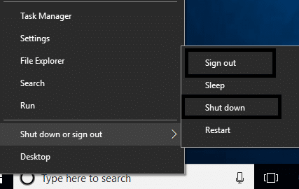 Kliknite desnim tasterom miša na Windows donji levi ekran i izaberite opciju Isključi se ili Odjavi se