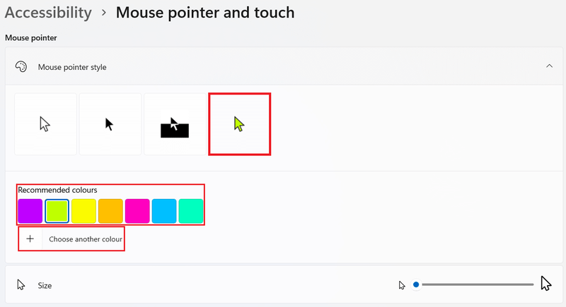 Prilagođena opcija kursora u stilu pokazivača miša