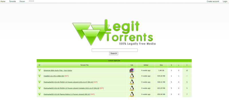 homepage del sito di torrent legittimi