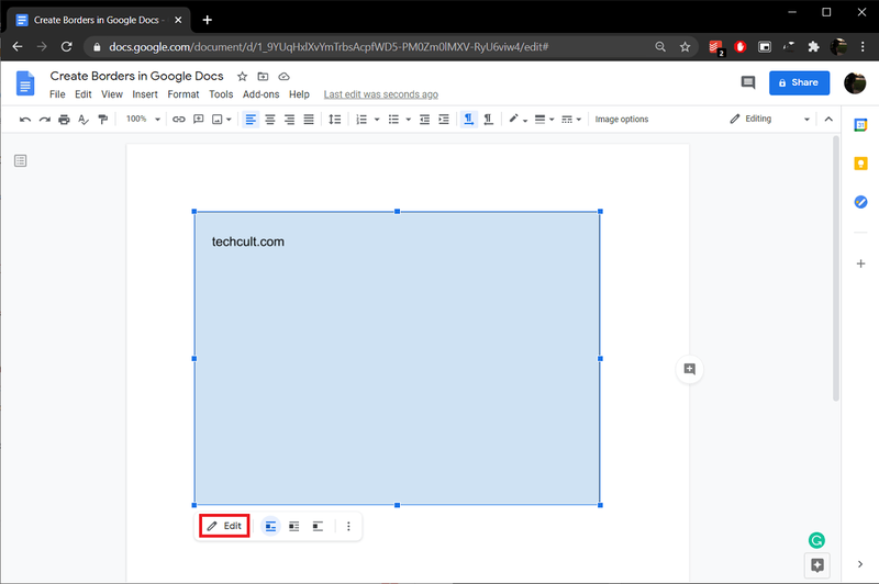 Cliquez sur le bouton Modifier en bas à droite pour AjouterModifier | Comment créer des bordures dans Google Docs ?