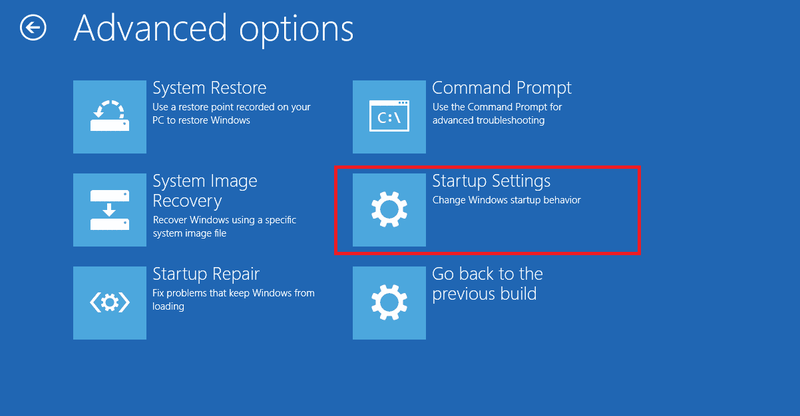 次に、[詳細オプション]、[スタートアップ設定]の順にクリックします。 Windows10コンピューターがクラッシュし続ける問題を修正する