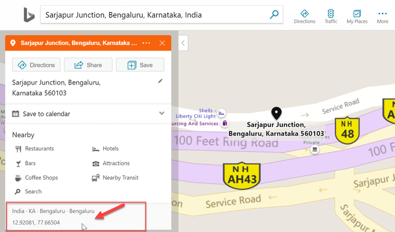 Mitadiava GPS Co-ordinate mampiasa Bing Maps