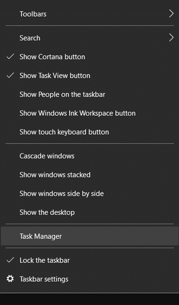 タスクバーを右クリックして、[タスクマネージャー]、[タスクマネージャー]の順に選択します。 Chromeでマウスカーソルが消えるのを修正