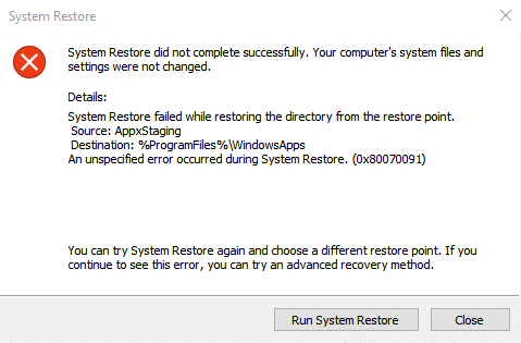 Popravi grešku vraćanja sistema 0x80070091