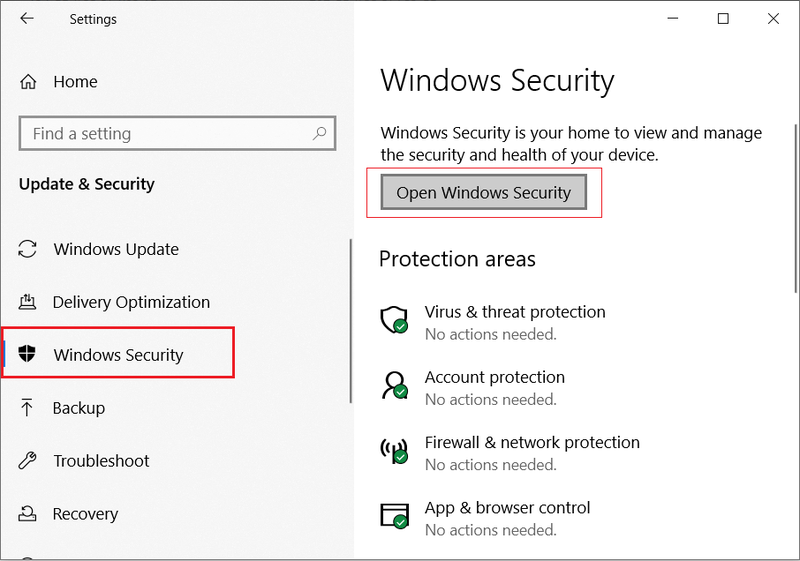[Windowsセキュリティ]をクリックしてから、[Windowsセキュリティを開く]ボタンをクリックします