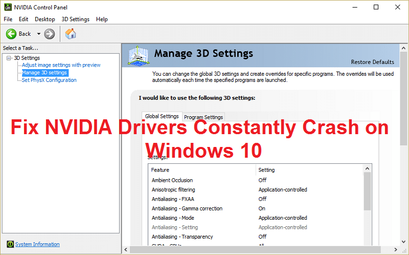 Riparate i Driver NVIDIA Crash constantemente in Windows 10