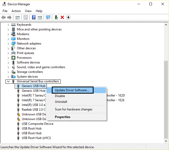 Software genérico de driver de atualização de hub USB
