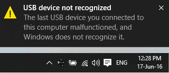 USBデバイスが認識されない問題を修正します。デバイス記述子の要求に失敗しました