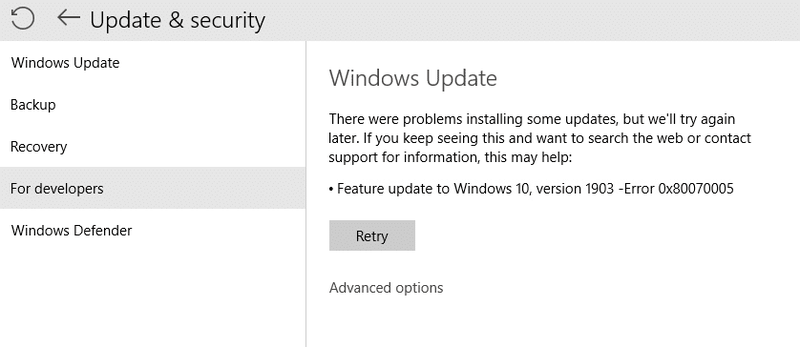Izlabojiet Windows atjaunināšanas kļūdu 0x80070005