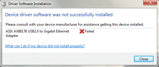 Adattatore Ethernet USB 2.0 10/100 Nessun driver trovato Errore