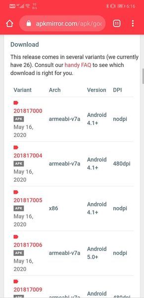 Preuzmite onaj koji odgovara Arch vašeg uređaja | Kako ručno ažurirati Google Play usluge