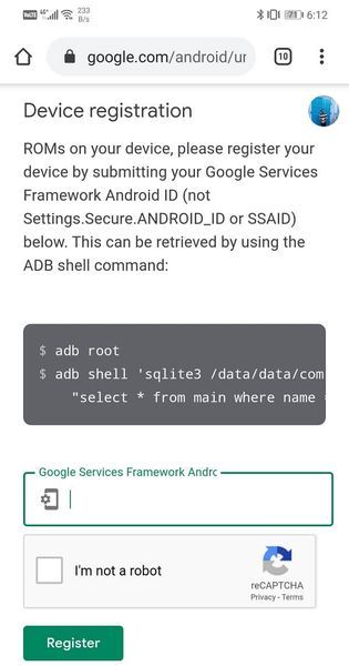 Visite a página de registro de dispositivo não certificado do Google | Como atualizar manualmente o Google Play Services