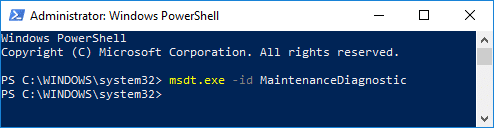Zadajte msdt.exe -id MaintenanceDiagnostic v prostredí PowerShell