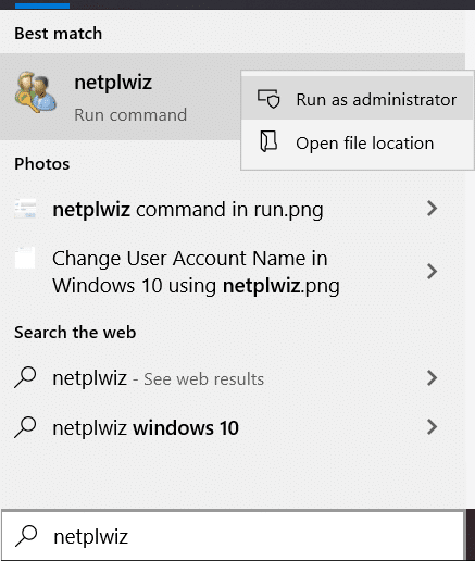 U Windows Search ukucajte netplwiz