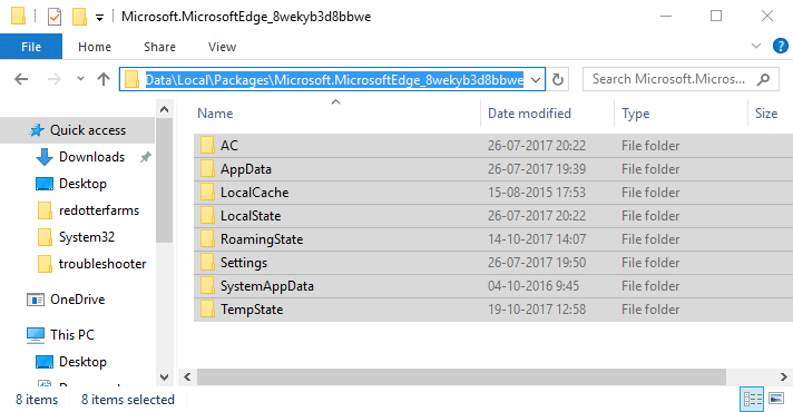 Selecione todos os arquivos dentro da pasta Microsoft Edge e exclua permanentemente todos eles