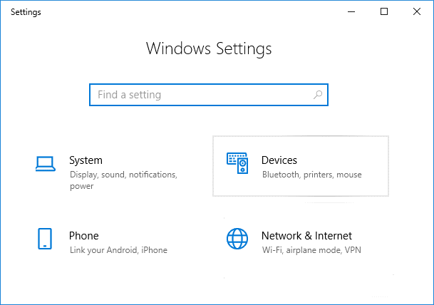 Stlačením klávesu Windows + I otvorte Nastavenia a potom kliknite na Zariadenia. Opravte nedostatočné systémové zdroje na dokončenie chyby rozhrania API