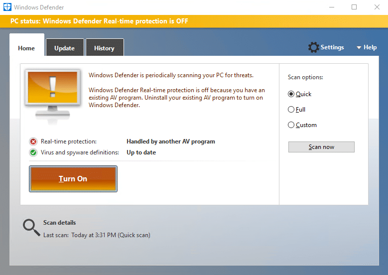 Correção Não é possível ativar o Windows Defender