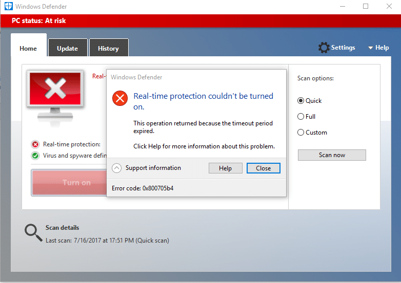 Correggi Windows Defender non si avvia