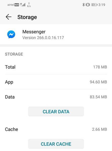 Има две опции за изчистване на данни и изчистване на кеша. | Как да изляза от Facebook Messenger