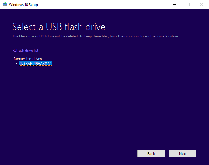 USBフラッシュドライブを選択