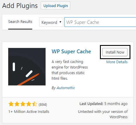 pesquisar plugin WP Super Cache
