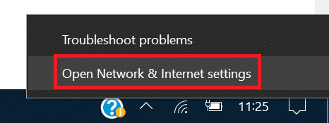 Txoj nyem rau ntawm Wi-Fi lossis Ethernet icon ces xaiv Qhib Network & Internet Chaw