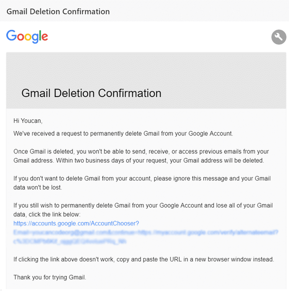 Θα λάβετε ένα μήνυμα ηλεκτρονικού ταχυδρομείου από την Google στην εναλλακτική σας διεύθυνση ηλεκτρονικού ταχυδρομείου