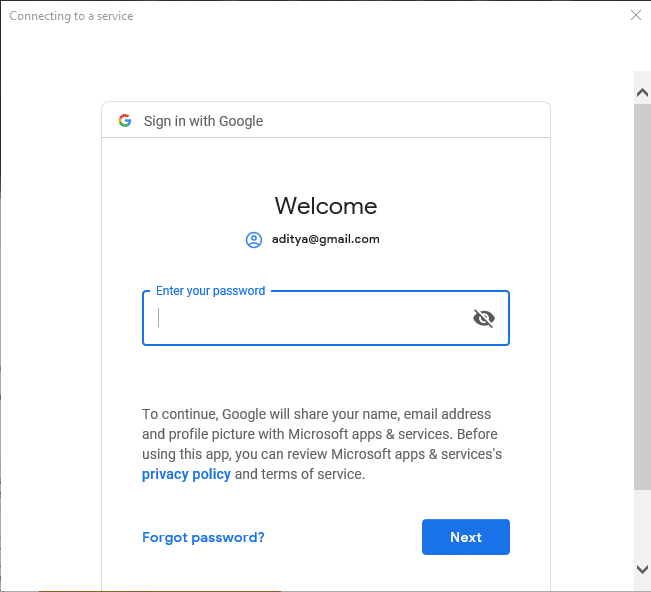 Εισαγάγετε τον κωδικό πρόσβασης για τον Λογαριασμό σας Google (πάνω από τη διεύθυνση email)