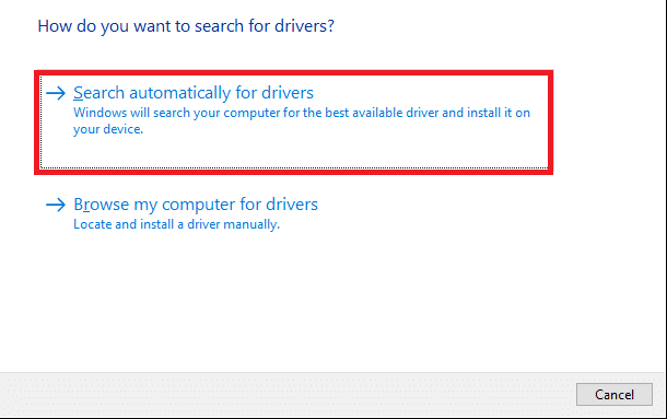 clique em Pesquisar automaticamente por drivers para baixar e instalar um driver automaticamente.