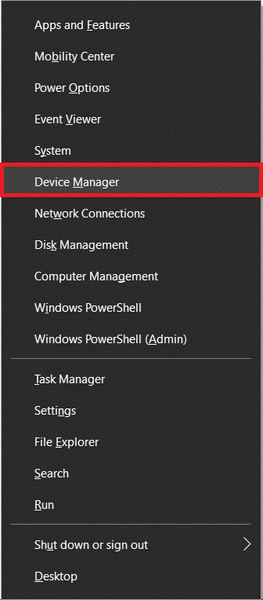 Tsindrio ny 'Windows key + X' hanokafana ny menio mpampiasa Power ary safidio ny Device Manager