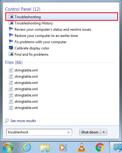 Clique em Solução de problemas para iniciar o programa | Corrigir atualizações do Windows 7 que não estão sendo baixadas