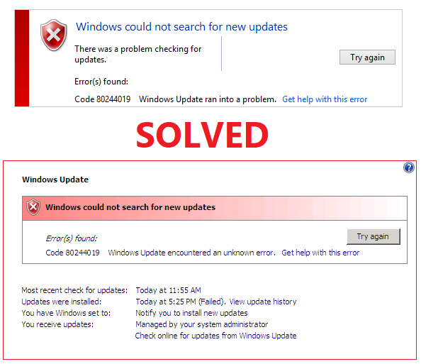 WindowsUpdateエラー80244019を修正