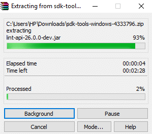 Quando o download estiver concluído, descompacte o arquivo zip onde deseja manter os arquivos ADB