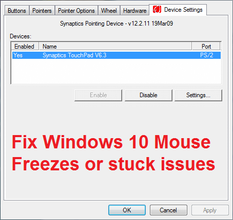 Fix Windows 10 Mouse Freezes o prublemi bloccati