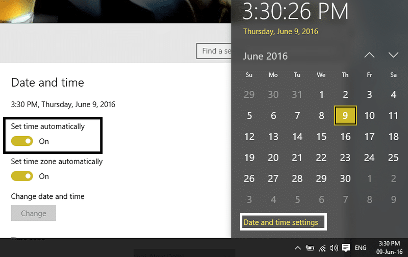 Windows 10'da saati otomatik olarak ayarla