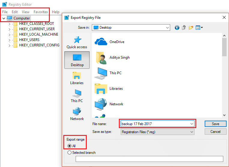 Exportação de arquivo de registro de backup