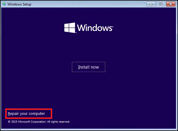 Windowsセットアップ画面で、[コンピューターの修復]をクリックします。リカバリモードで起動する方法Windows10