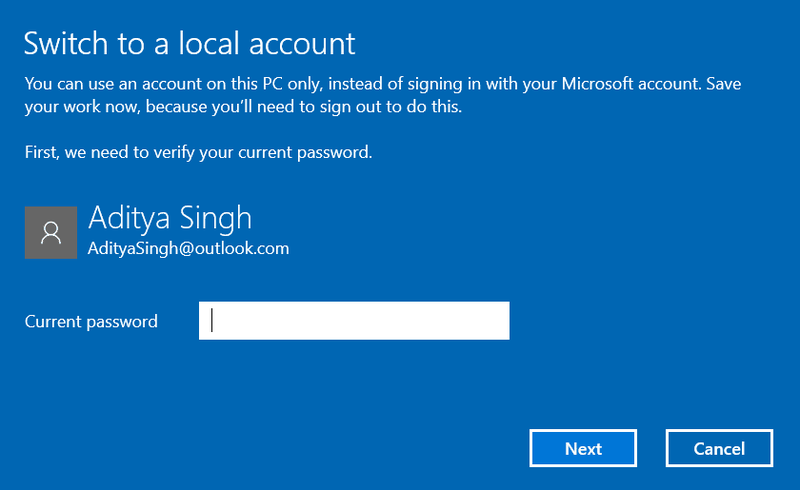 Inserite a password per u vostru contu Microsoft è cliccate Next