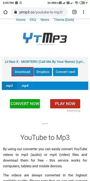 Fare clic su Download per scaricare il file audio MP3 | Crea una canzone di YouTube come suoneria su Android