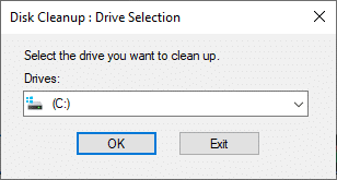次に、クリーンアップを実行するドライブを選択して、[OK]をクリックします。 0x80004005不特定のエラー