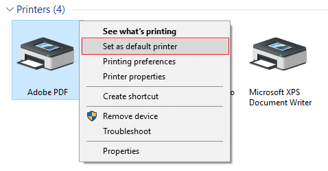 Clique com o botão direito do mouse em sua impressora e selecione Definir como impressora padrão