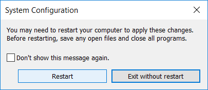 Windows 10 berrabiarazteko eskatuko zaizu, egin klik Berrabiarazi aukeran aldaketak gordetzeko.