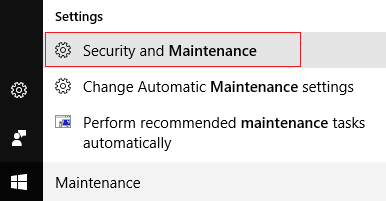 nyem Security Maintenance hauv Windows search