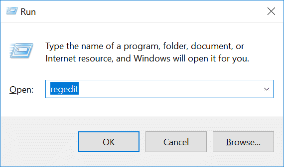 Digite regedit na caixa e pressione Enter | Corrigir Alt + Tab não funciona no Windows 10
