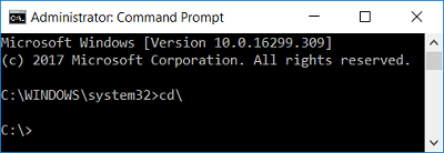 Digite cd e pressione Enter para ir para a pasta raiz da unidade C | Corrigir o erro DISM 0x800f081f no Windows 10